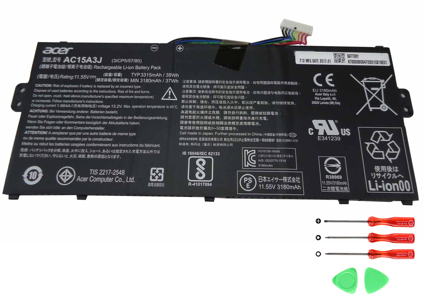 3315mAh 39Wh Batterier Acer Chromebook 11 C735