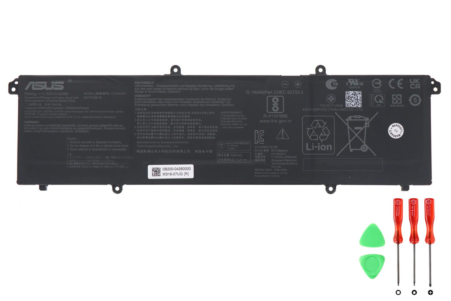 Original 3640mAh 42Wh Asus C31N2201 (3ICP5/58/78) Batterier