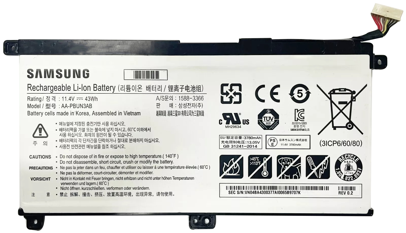 Original Batterier Samsung 300E5K-L02 3780mAh 43Wh