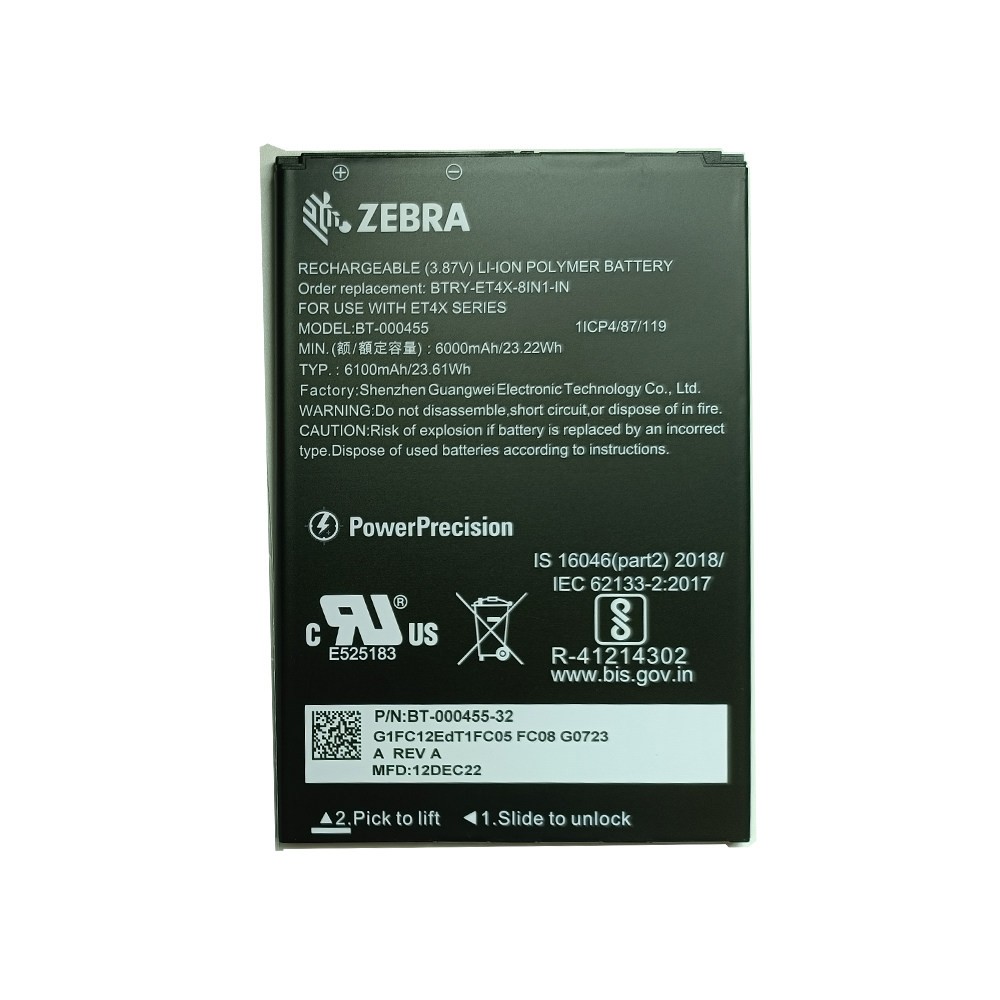 Zebra BT-000455 BTRY-ET4X-8IN1-01 Skanner Batterier Original 6000mAh 23.22Wh